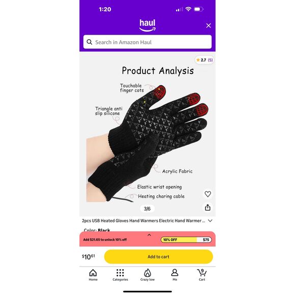 2pcs USB Heated Gloves black  Electric Hand Warmer Hand Warming Gloves with USB - Picture 3 of 9